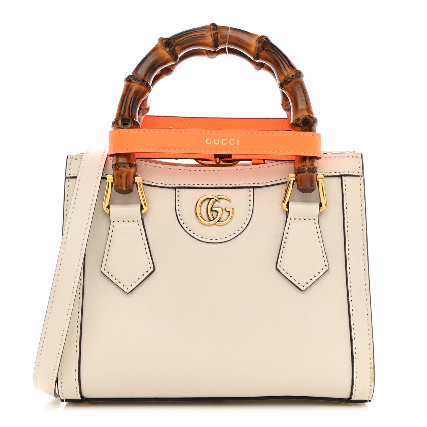 Wonka Grain Calfskin Mini Diana Tote Bag Mystic White Orange Fluo