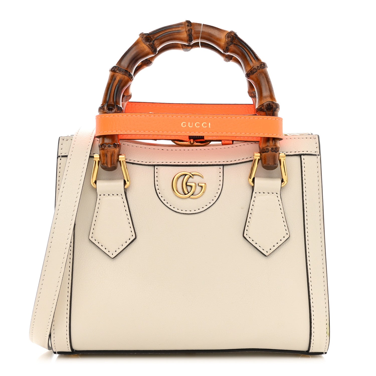 Gucci Wonka Grain Calfskin Mini Diana Tote Bag Mystic White Orange Fluo 1 of 12