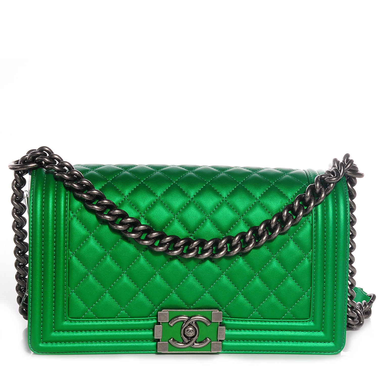 Chanel Metallic Calfskin Quilted Medium Boy Flap Green 1 of 8