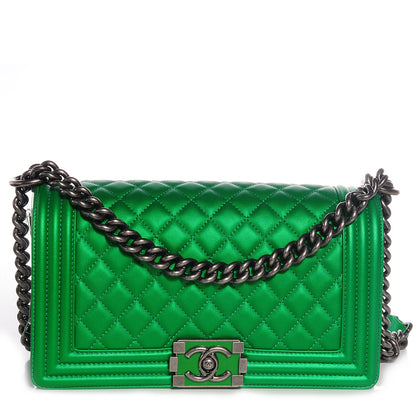 Chanel Metallic Calfskin Quilted Medium Boy Flap Green 1 of 8