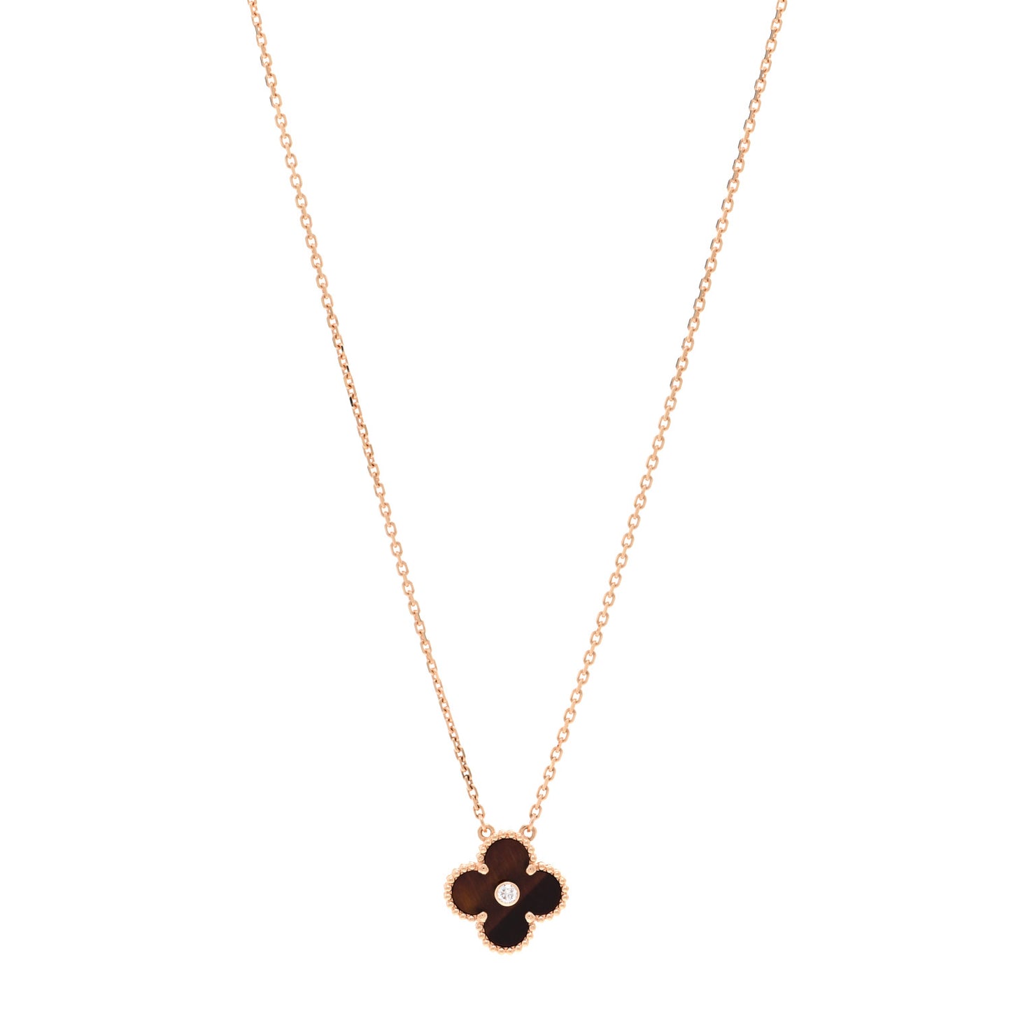 18K Rose Gold Diamond Bulls Eye Vintage Alhambra Pendant Necklace