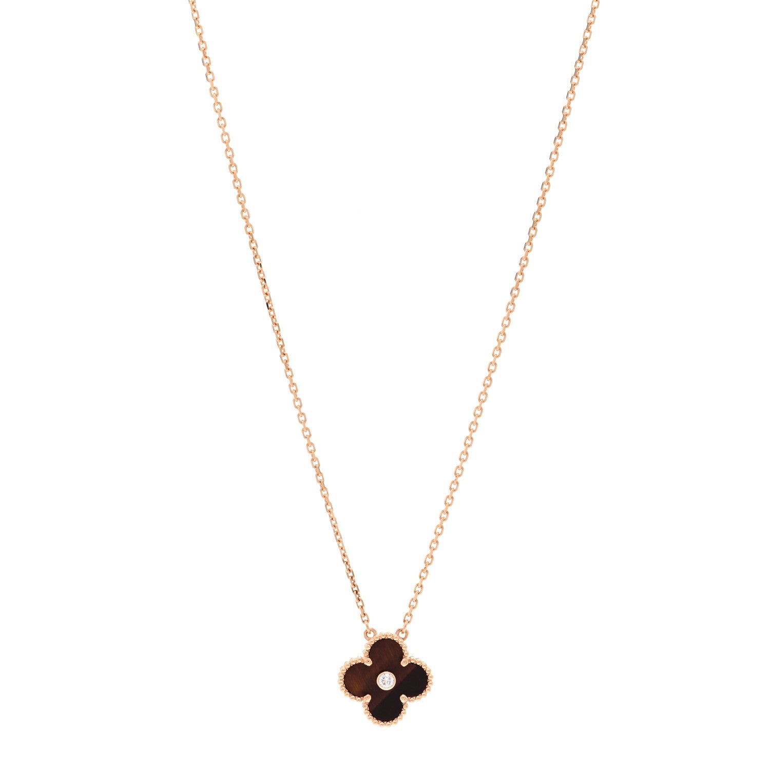 Van Cleef & Arpels 18K Rose Gold Diamond Bulls Eye Vintage Alhambra Pendant Necklace 1 of 6