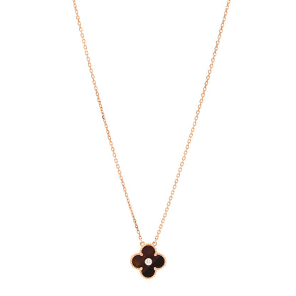 Van Cleef & Arpels 18K Rose Gold Diamond Bulls Eye Vintage Alhambra Pendant Necklace 1 of 6