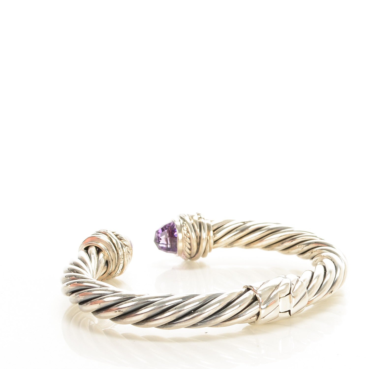 David Yurman Sterling Silver Pave Diamond Amethyst 8.5mm Cable Classics Bracelet 3 of 5