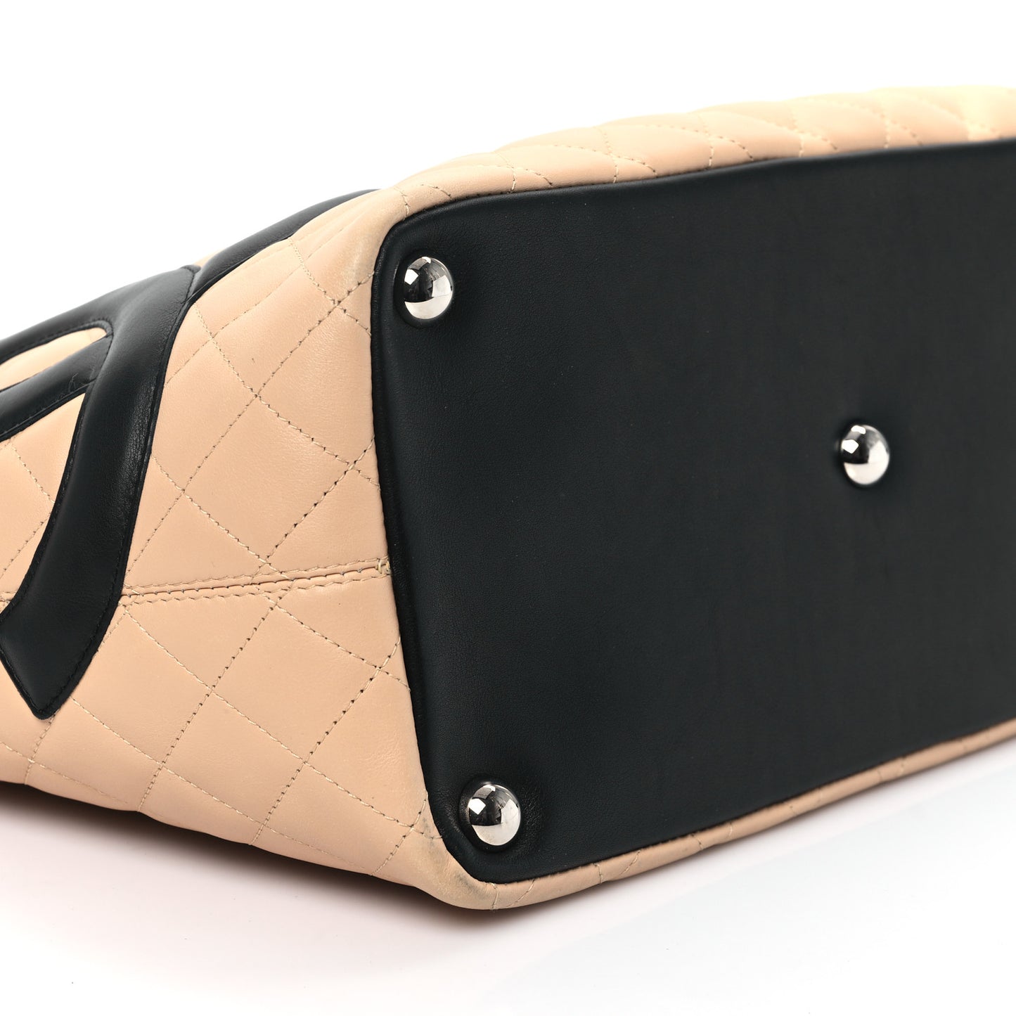 Calfskin Quilted Large Cambon Tote Beige Black