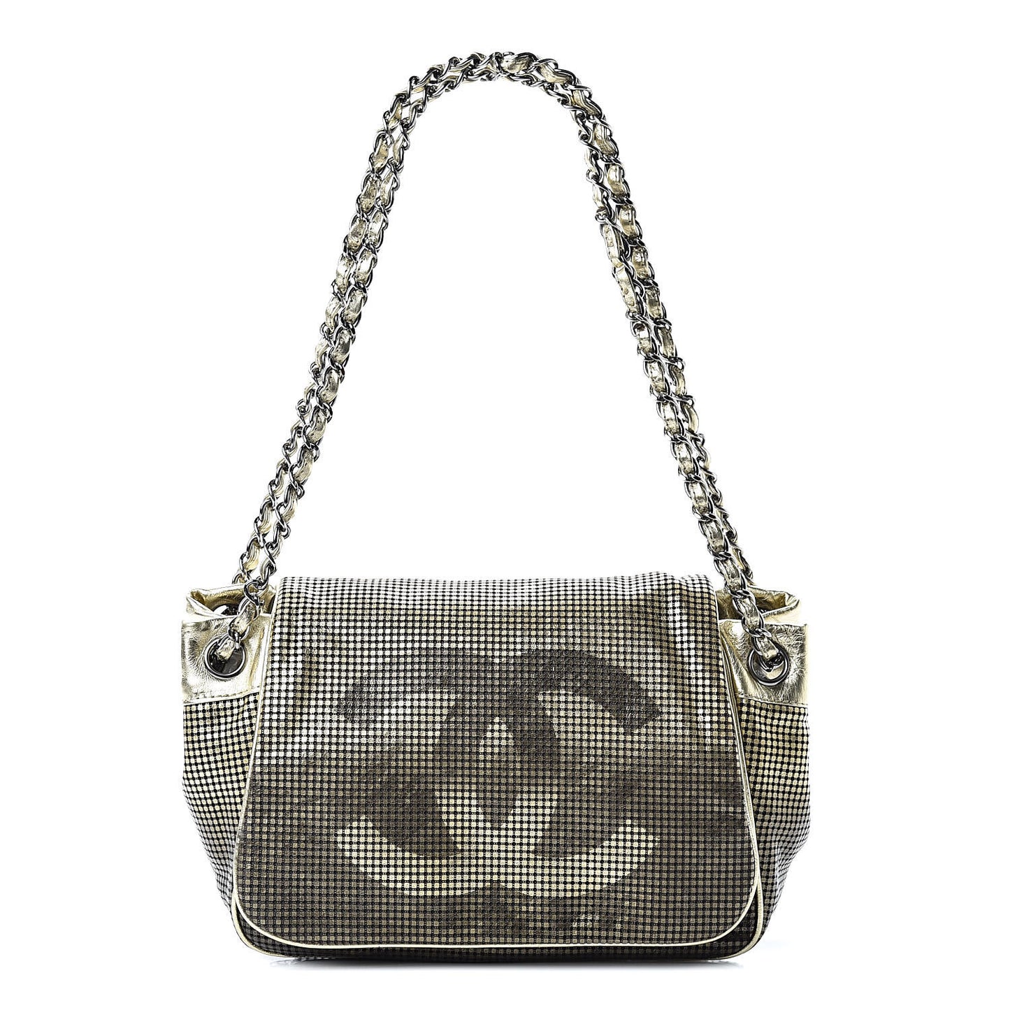 Metallic Lambskin Perforated Hollywood Accordion Flap Bag Gold