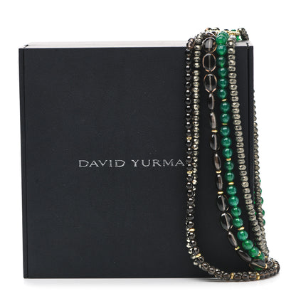 David Yurman 18K Yellow Gold Green Onyx Smoky Quartz Pyrite Signature Multi Strand Necklace 5 of 5