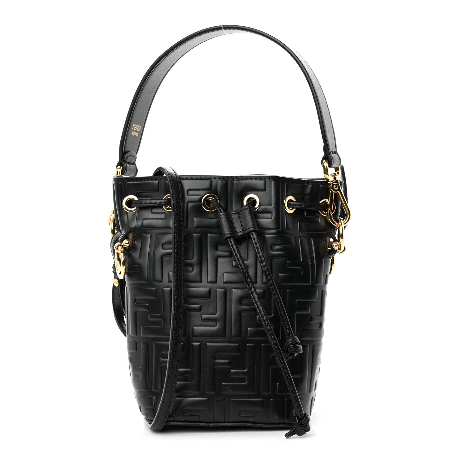 Fendi Vitello Liberty F is Fendi FF 1974 Embossed Mini Mon Tresor Bucket Bag Black 1 of 16