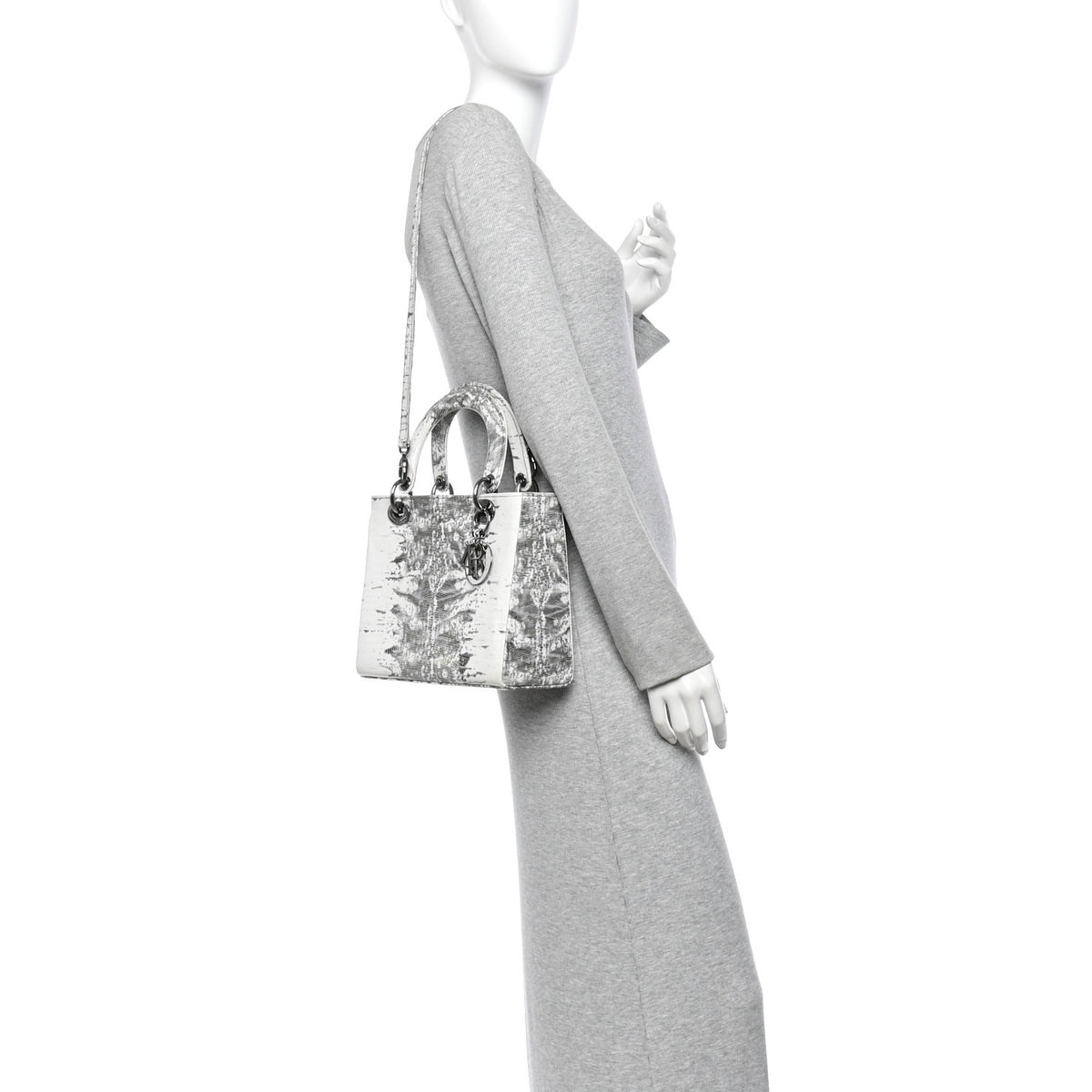 Christian Dior Lizard Medium Lady Dior White Black 2 of 13