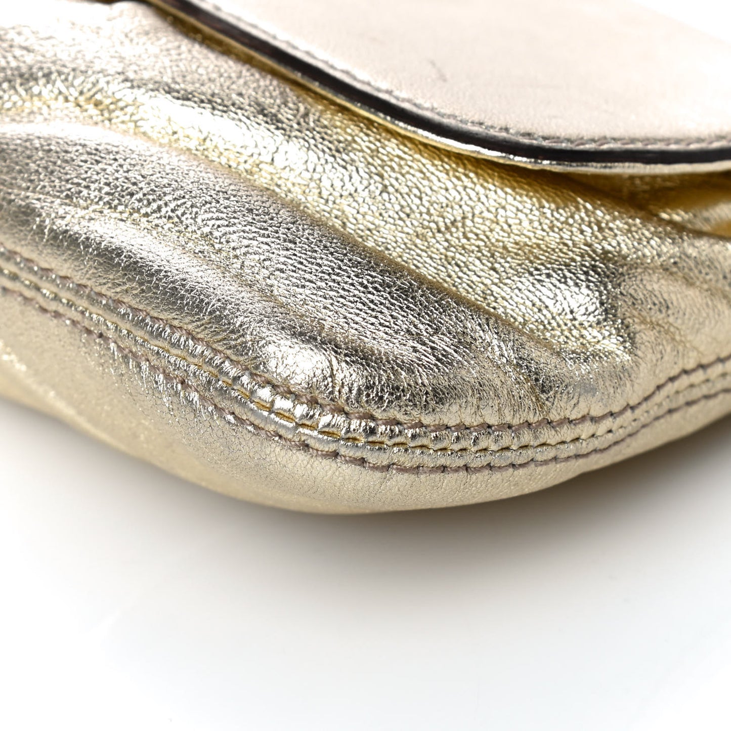 Metallic Calfskin Satin Bamboo Clutch Argento