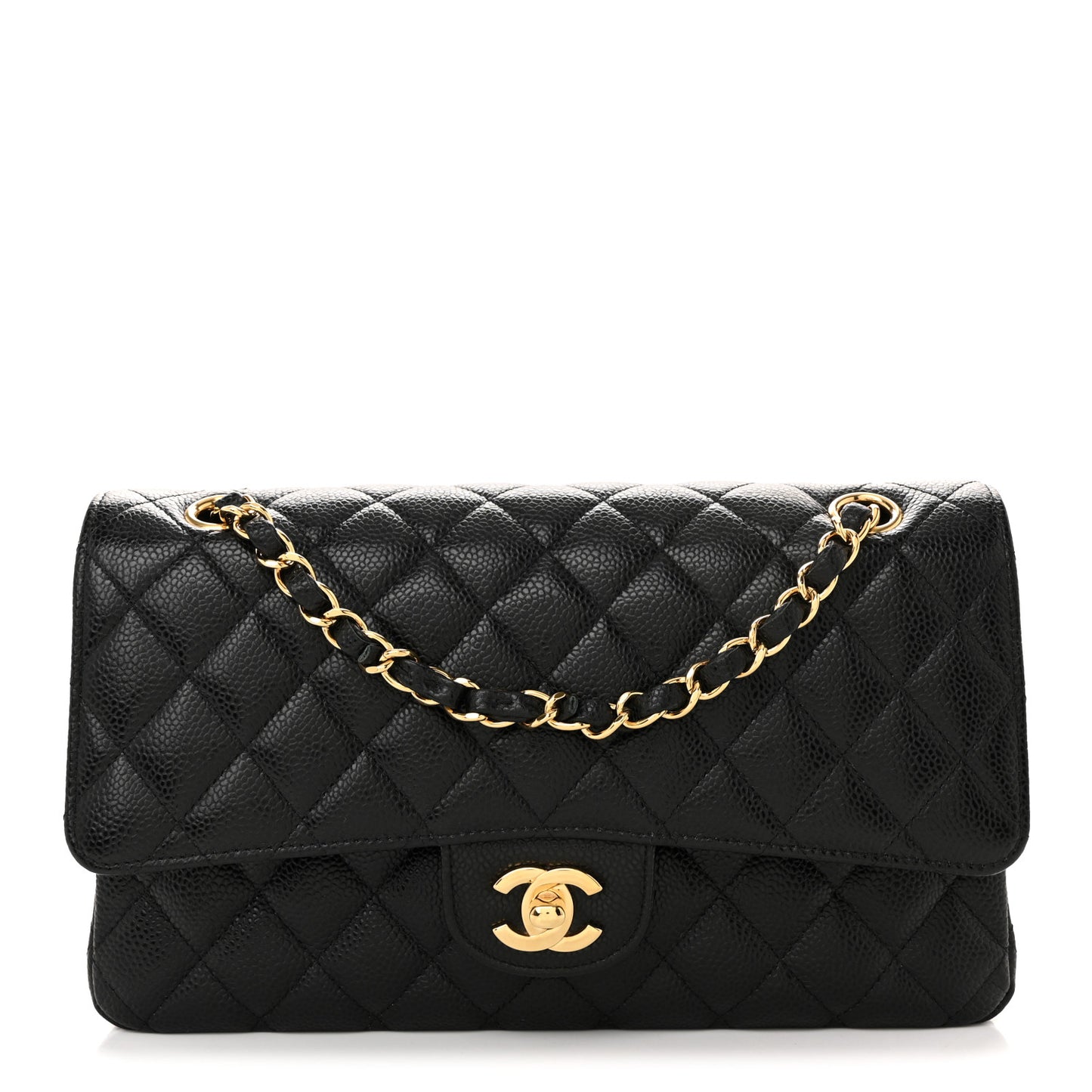 Caviar Quilted Medium Double Flap Black