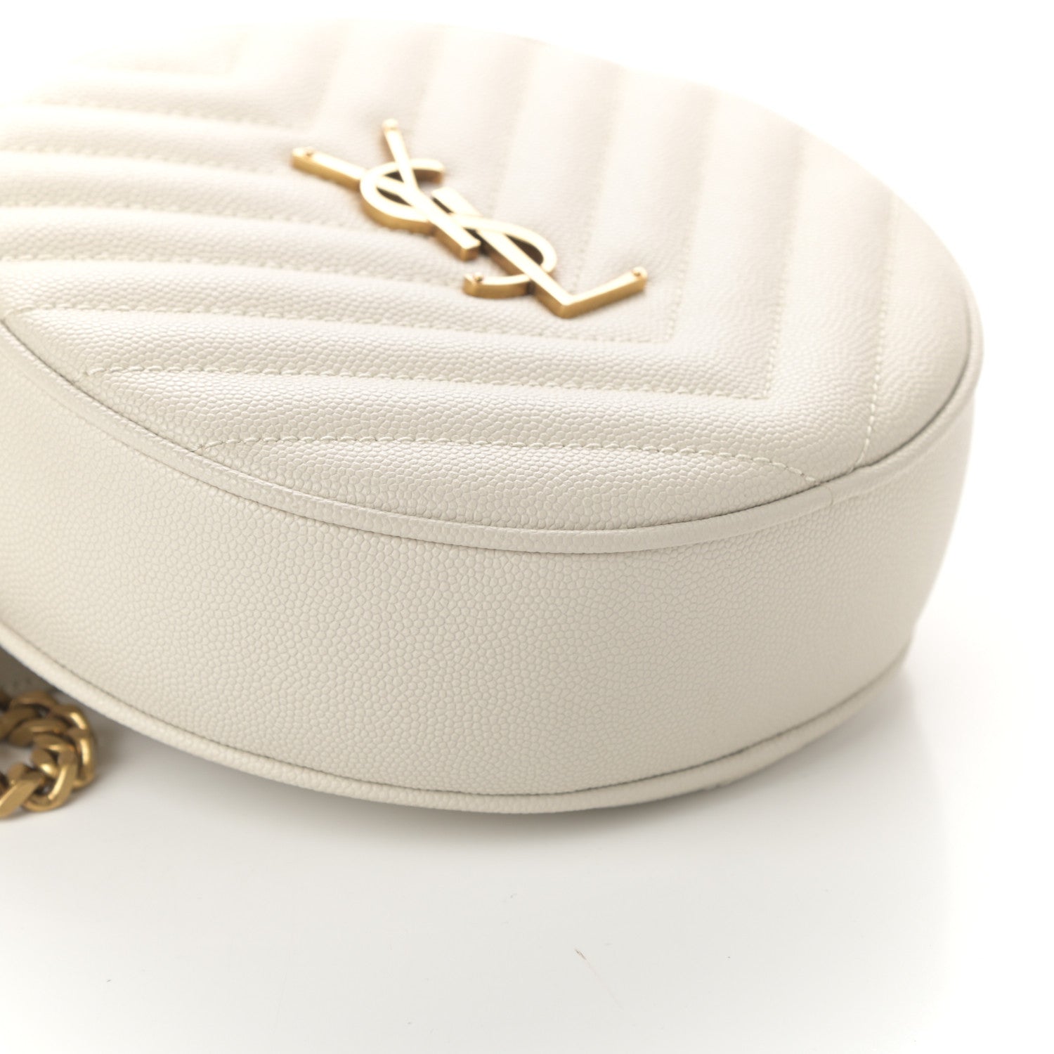 Saint Laurent Grain De Poudre Matelasse Chevron Quilted Round Vinyle Camera Bag Blanc Vintage 8 of 9