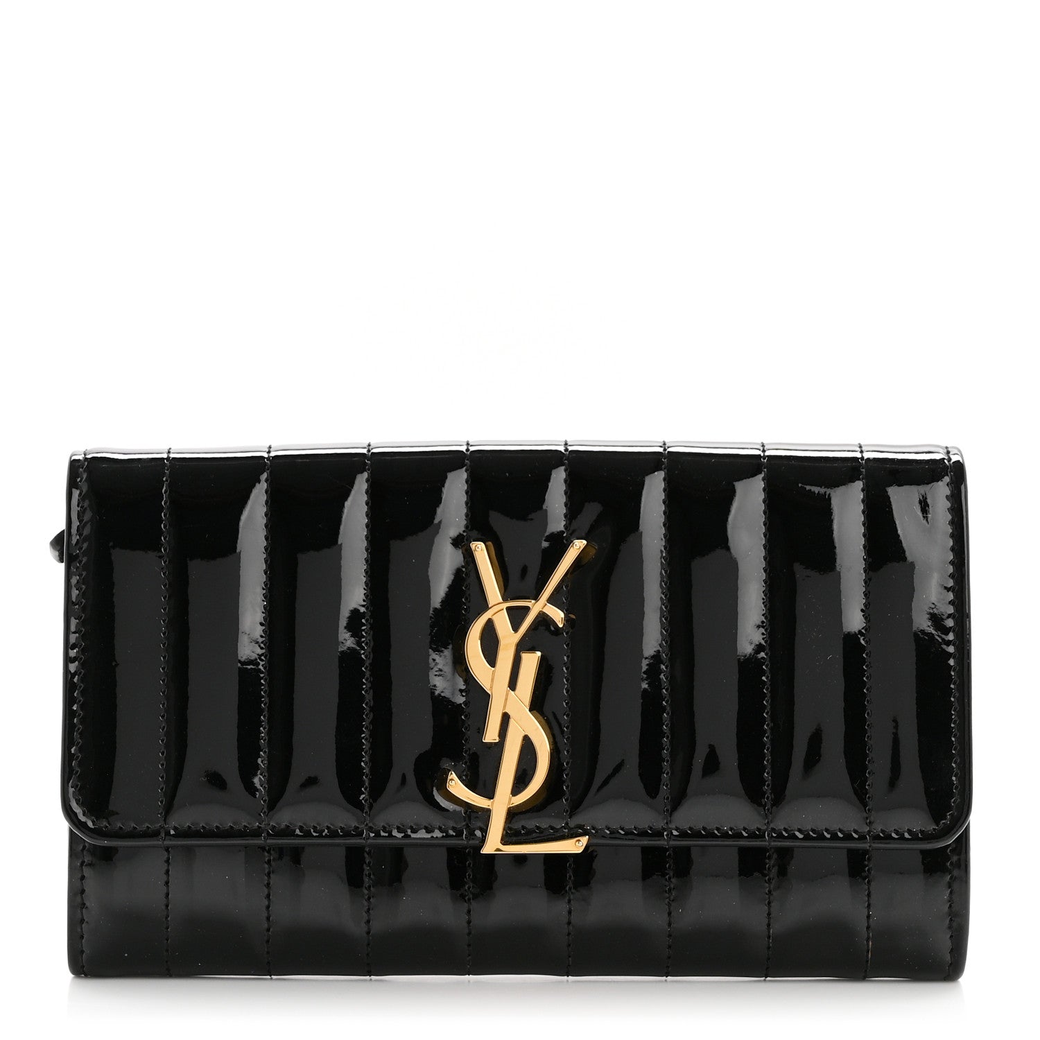 Saint Laurent Patent Calfskin Matelasse Monogram Large Vicky Continental Wallet Black 1 of 12
