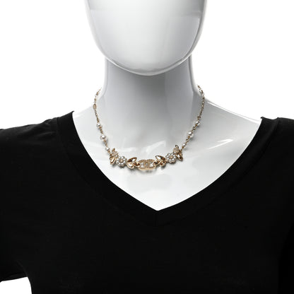 Chanel Pearl Crystal CC Flower Cluster Necklace Gold Light Brown Pearly White 2 of 4