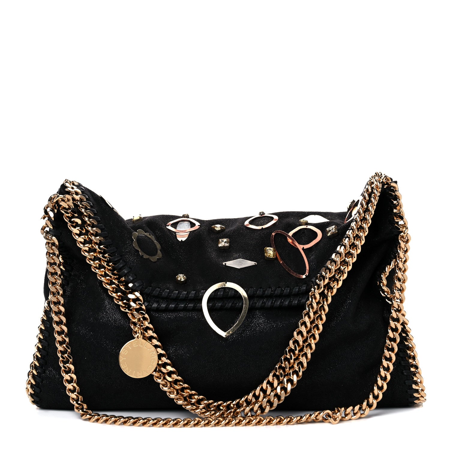 Stella McCartney Embellished Shaggy Deer Small Falabella Fold Over Tote Black 1 of 12