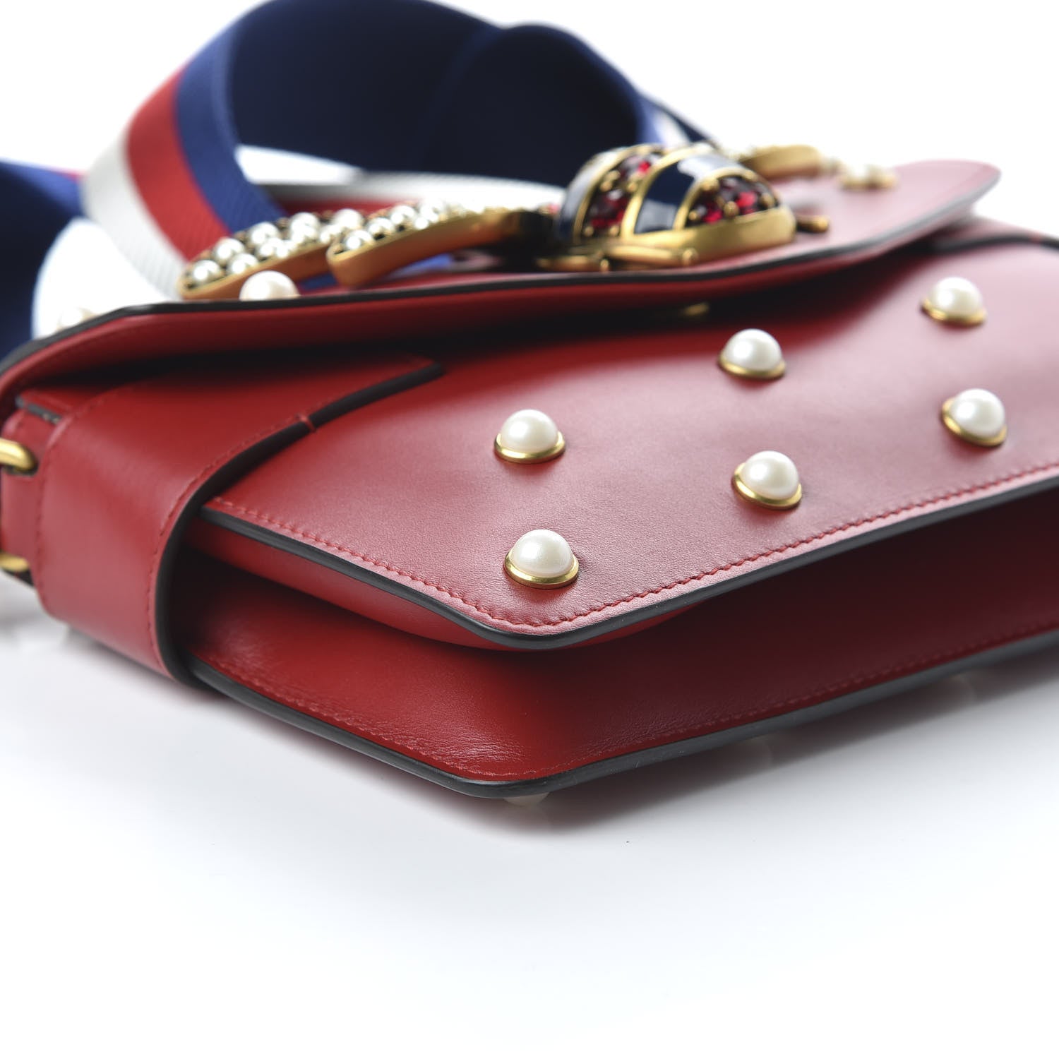 Gucci Nappa Pearl Studded Mini Queen Margaret Broadway Shoulder Bag Hibiscus Red 8 of 10