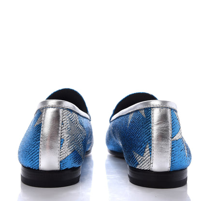 Gucci Lurex Calfskin Starry Sky Womens Jordaan Loafers 36.5 Bluette Silver 6 of 10