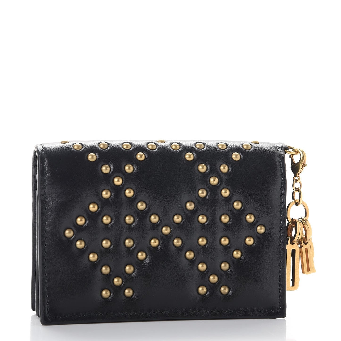 Lambskin Cannage Studded Lady Dior Card Holder Black