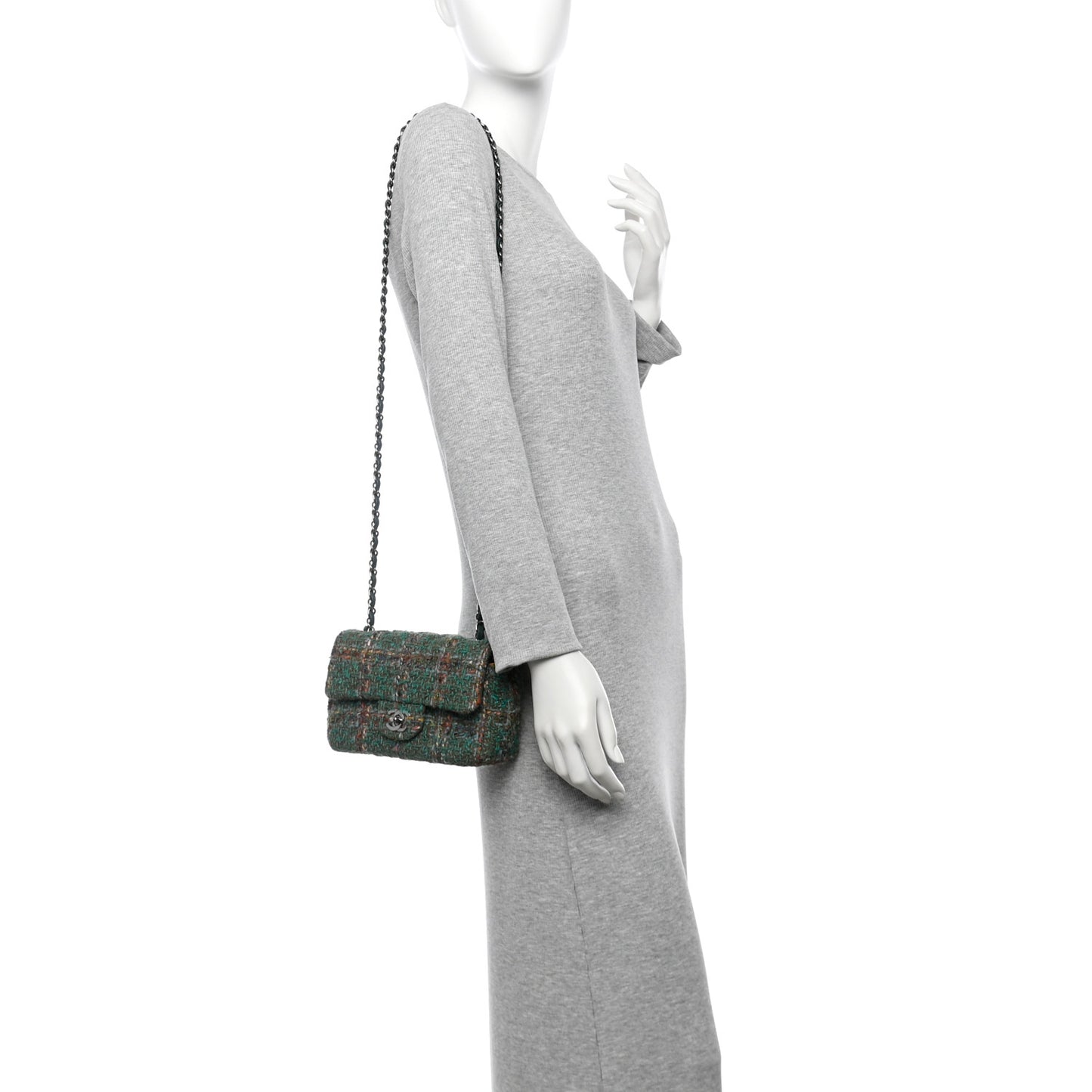 Tweed Quilted Mini Rectangular Flap Green