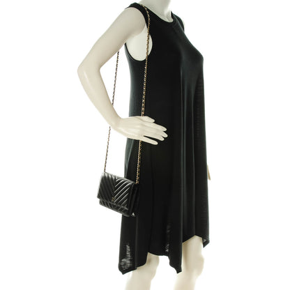 Chanel Lambskin Chevron Quilted Wallet On Chain WOC Black 2 of 8