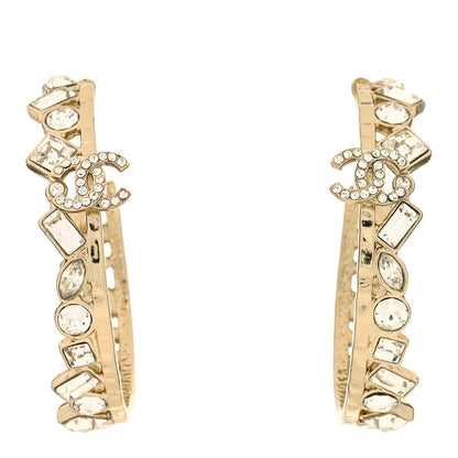 Chanel Metal Crystal CC Hoop Earrings Gold 1 of 4