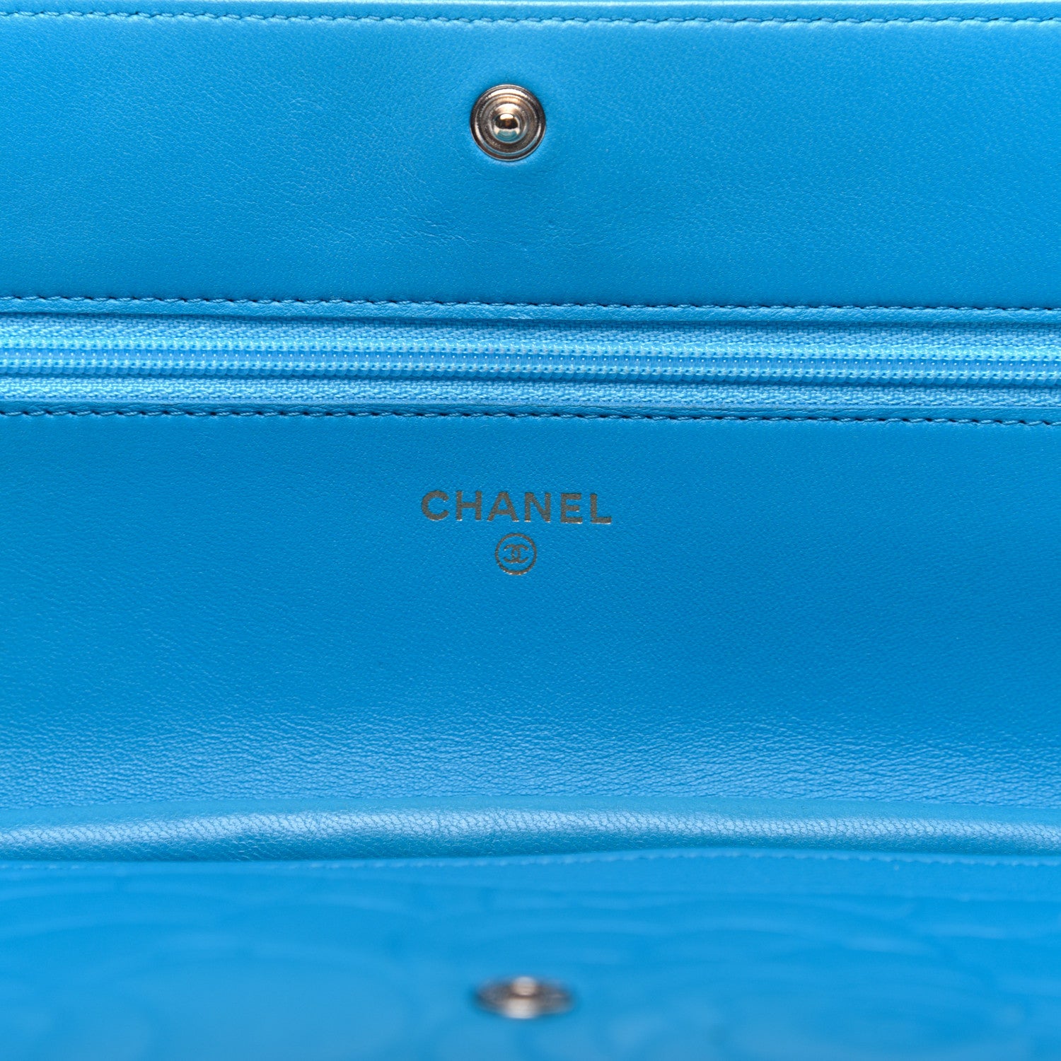 Chanel Lambskin Camellia Embossed Wallet On Chain WOC Turquoise 8 of 12