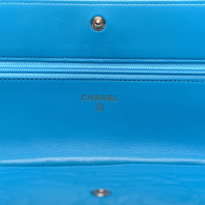 Chanel Lambskin Camellia Embossed Wallet On Chain WOC Turquoise 8 of 12