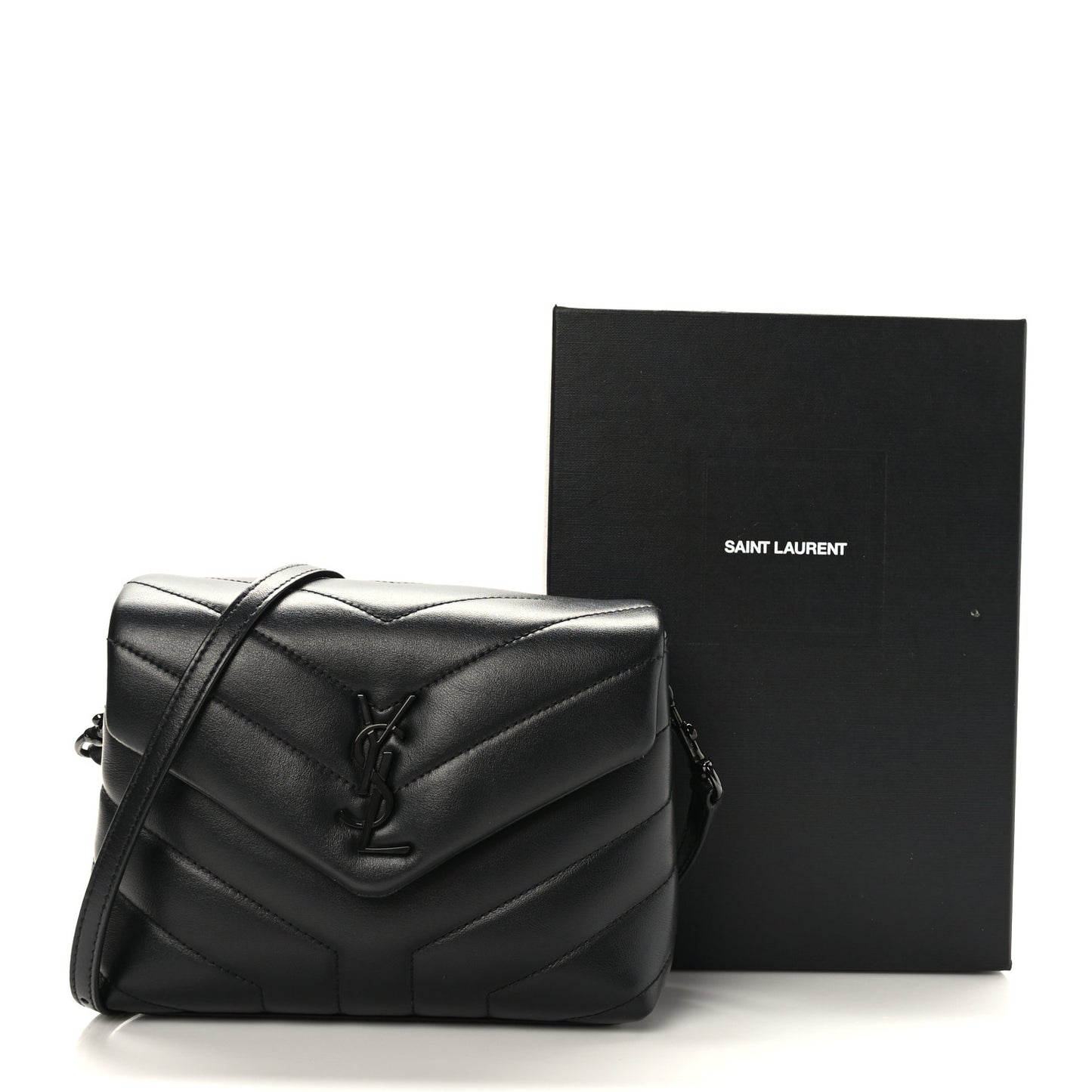 Calfskin Y Quilted Monogram Monochrome Toy Loulou Crossbody Bag Black