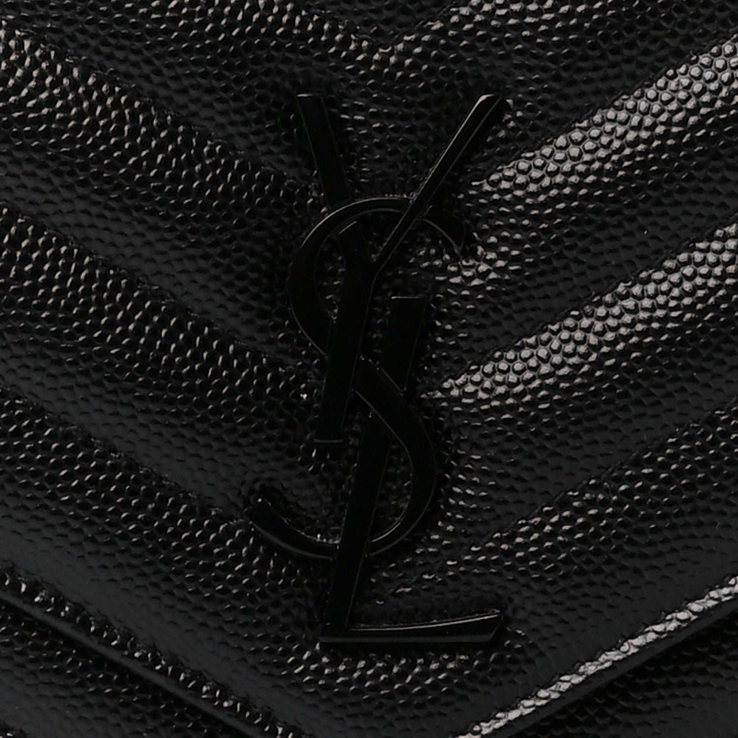 Saint Laurent Grain De Poudre Matelasse Chevron Monogram Monochrome Envelope Chain Wallet Black 7 of 9