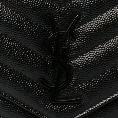 Saint Laurent Grain De Poudre Matelasse Chevron Monogram Monochrome Envelope Chain Wallet Black 7 of 9