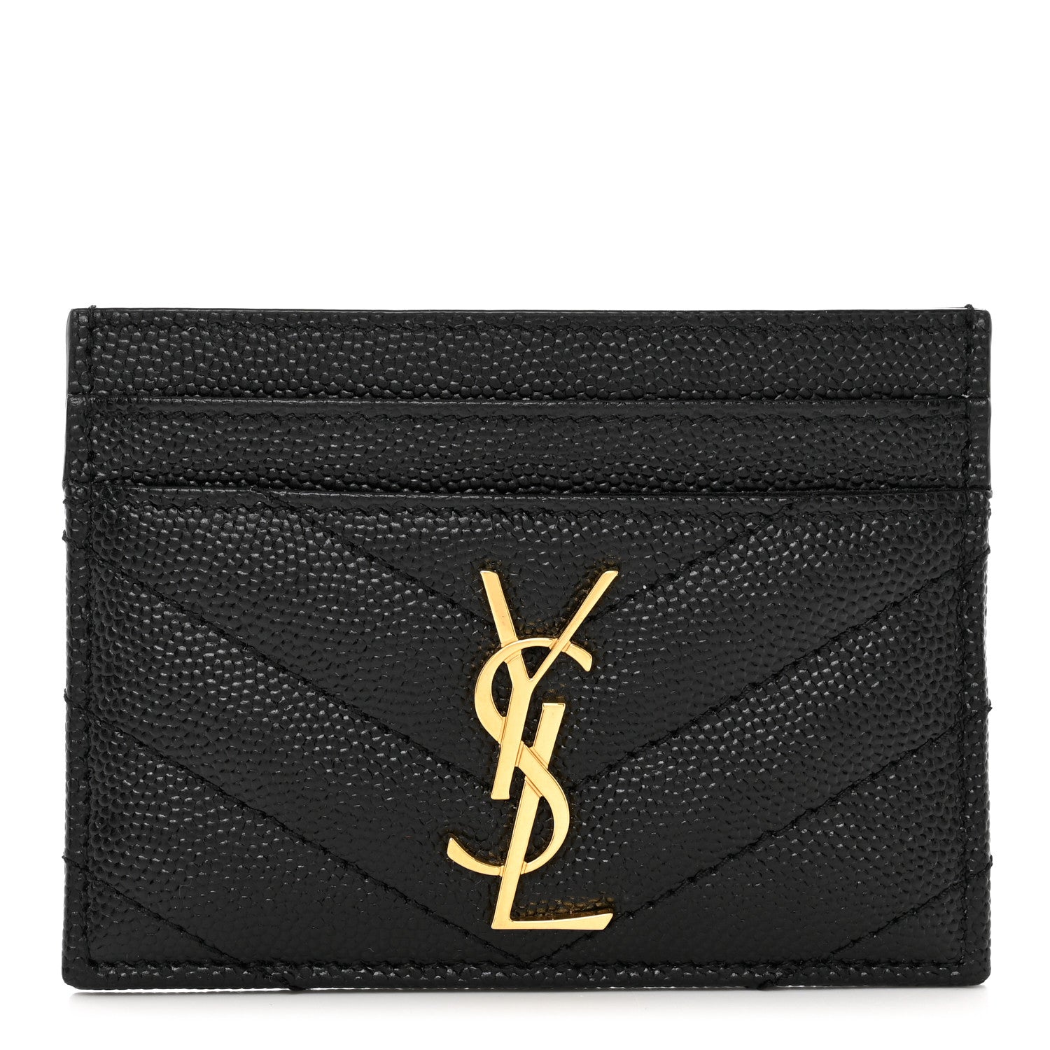 Saint Laurent Grain De Poudre Matelasse Chevron Monogram Credit Card Case Black 1 of 8
