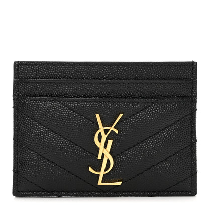 Saint Laurent Grain De Poudre Matelasse Chevron Monogram Credit Card Case Black 1 of 8
