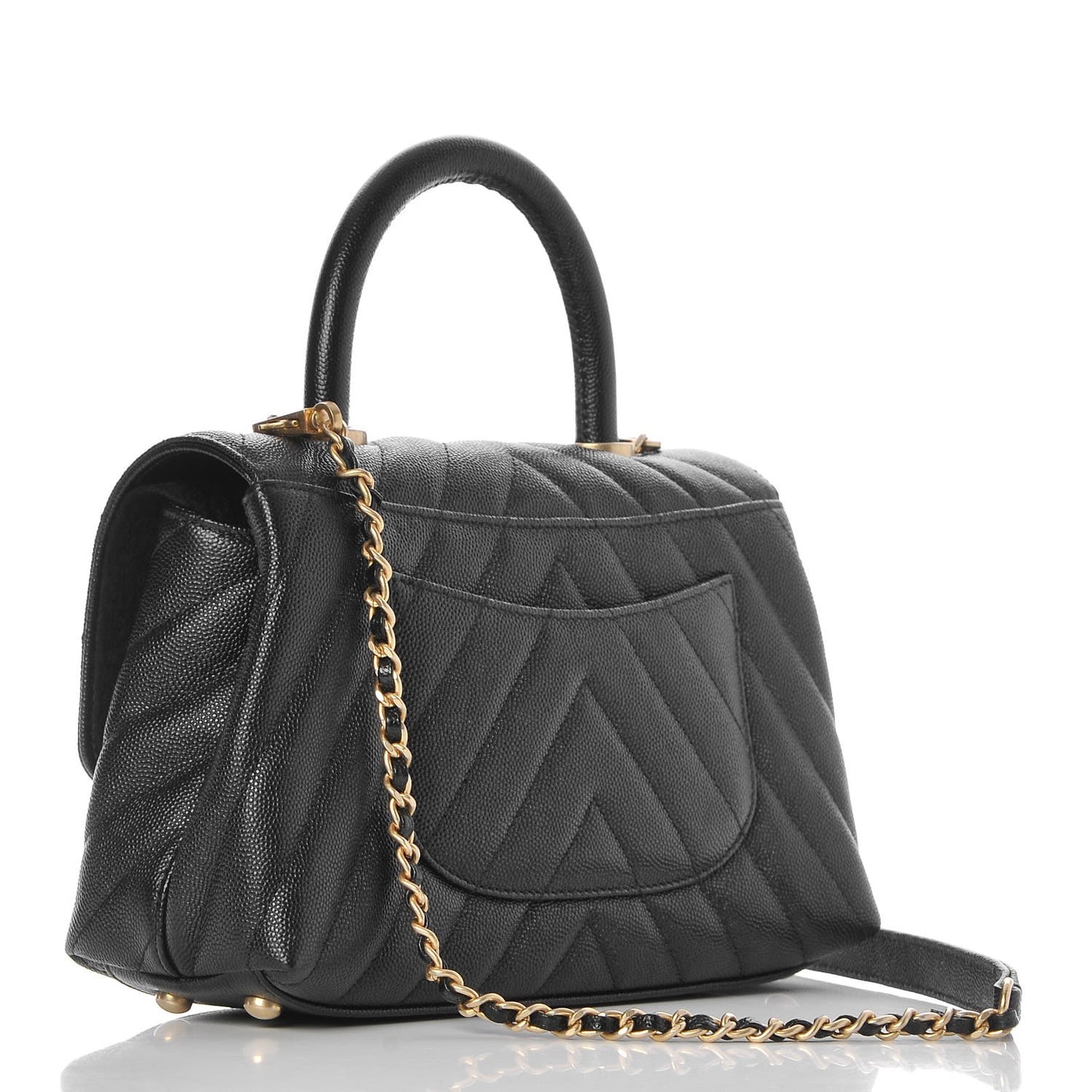 Caviar Chevron Quilted Mini Coco Handle Flap Black