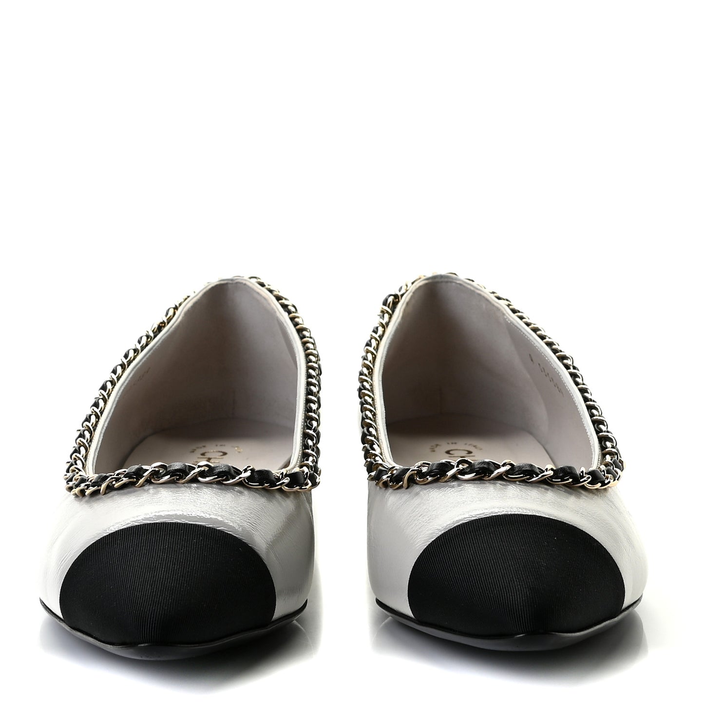 Lambskin Grosgrain Chain Cap Toe Flats 40 Grey Black