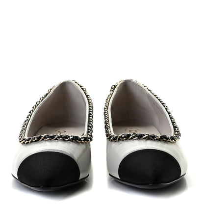 Chanel Lambskin Grosgrain Chain Cap Toe Flats 40 Grey Black 5 of 13