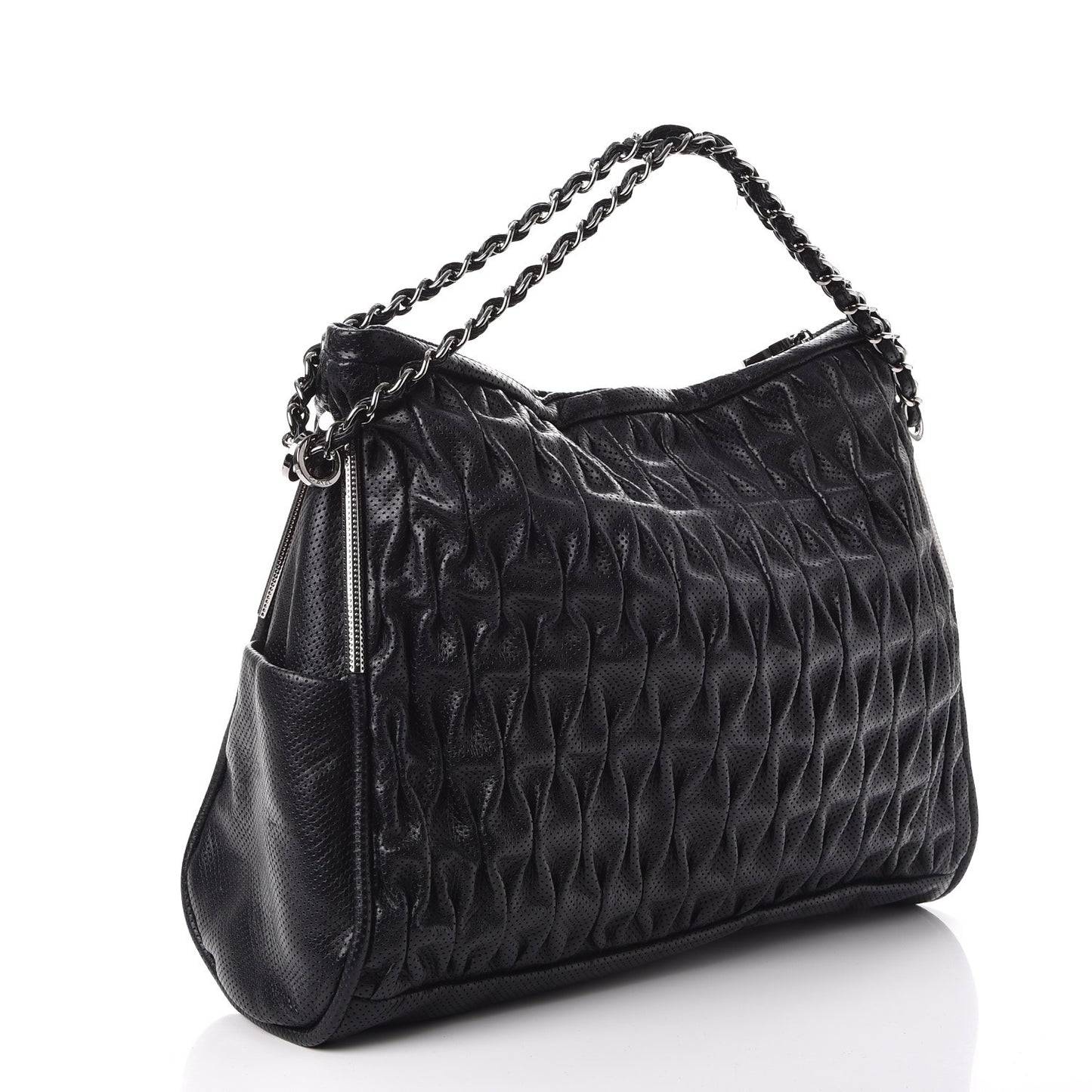Lambskin Perforated Large Ultimate Soft Tote Black