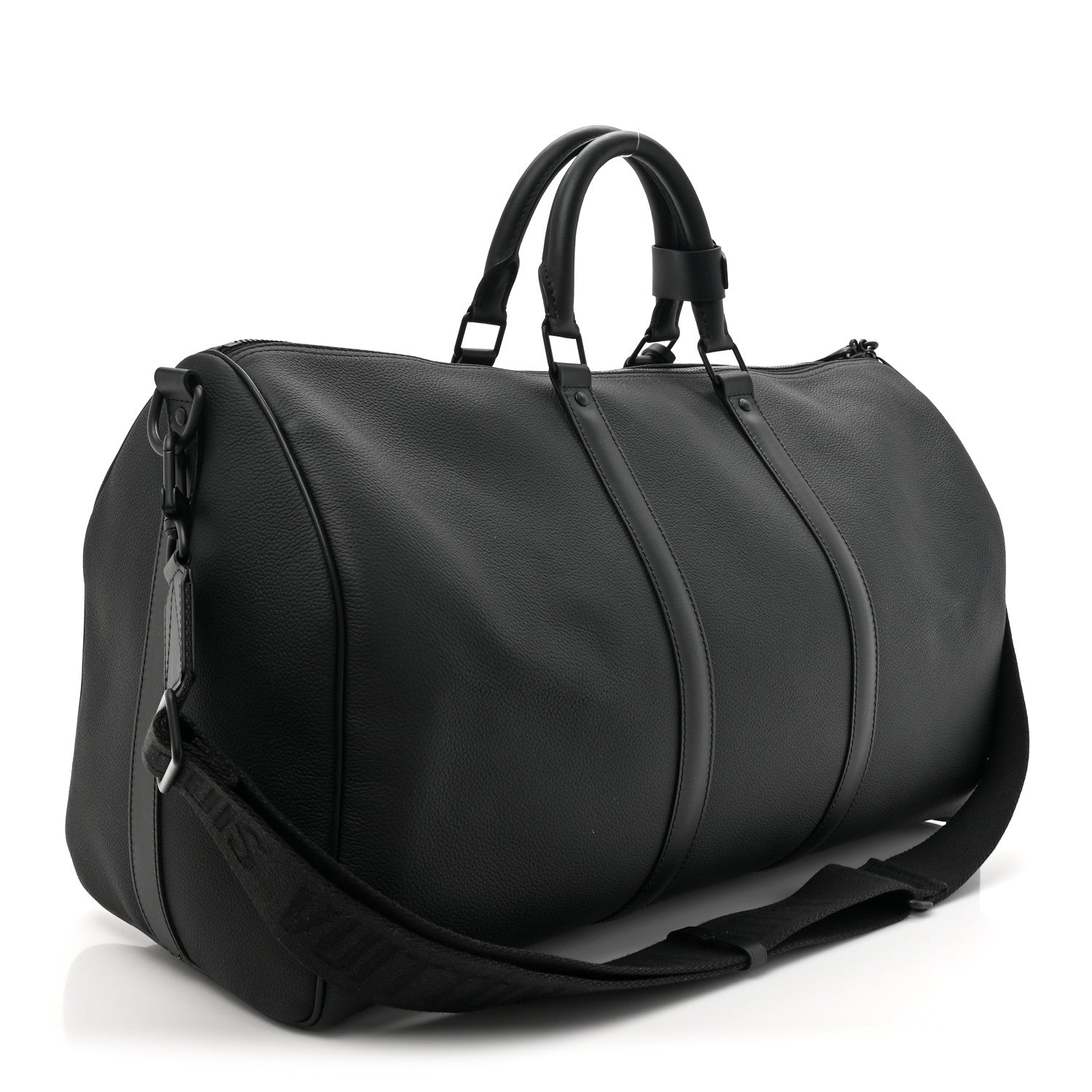 Louis Vuitton Grained Calfskin Aerogram Keepall Bandouliere 50 Black 2 of 10