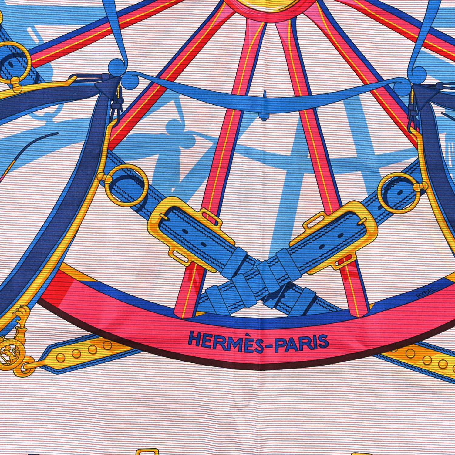 Hermes Silk En Roue Libre Chemise Scarf 90 Rose Vif Bleu Royal 2 of 3