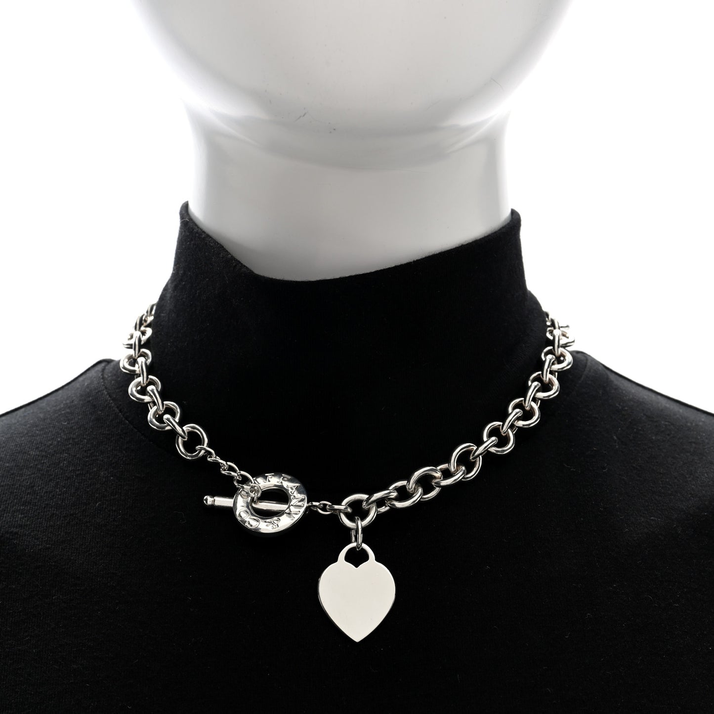 Sterling Silver Heart Tag Toggle Necklace