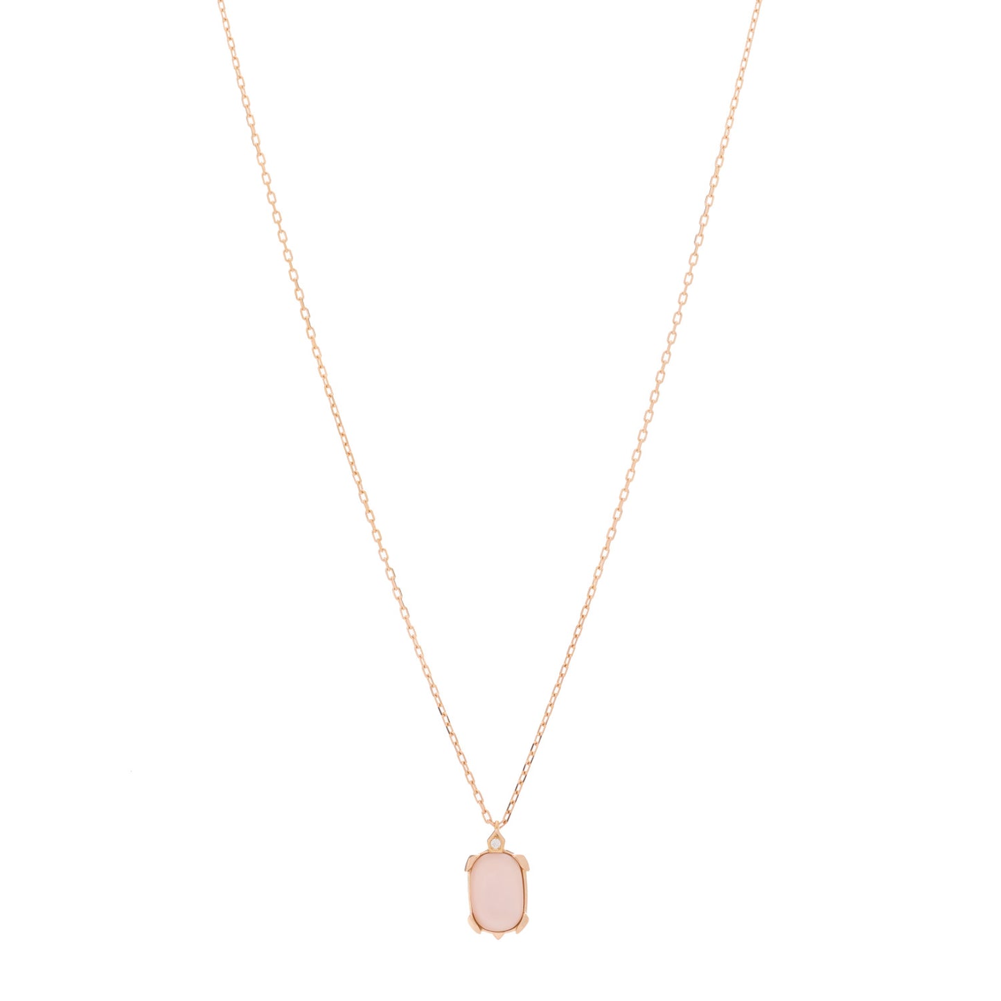 18K Pink Gold Diamond Pink Mother Of Pearl Tortue Pendant Necklace
