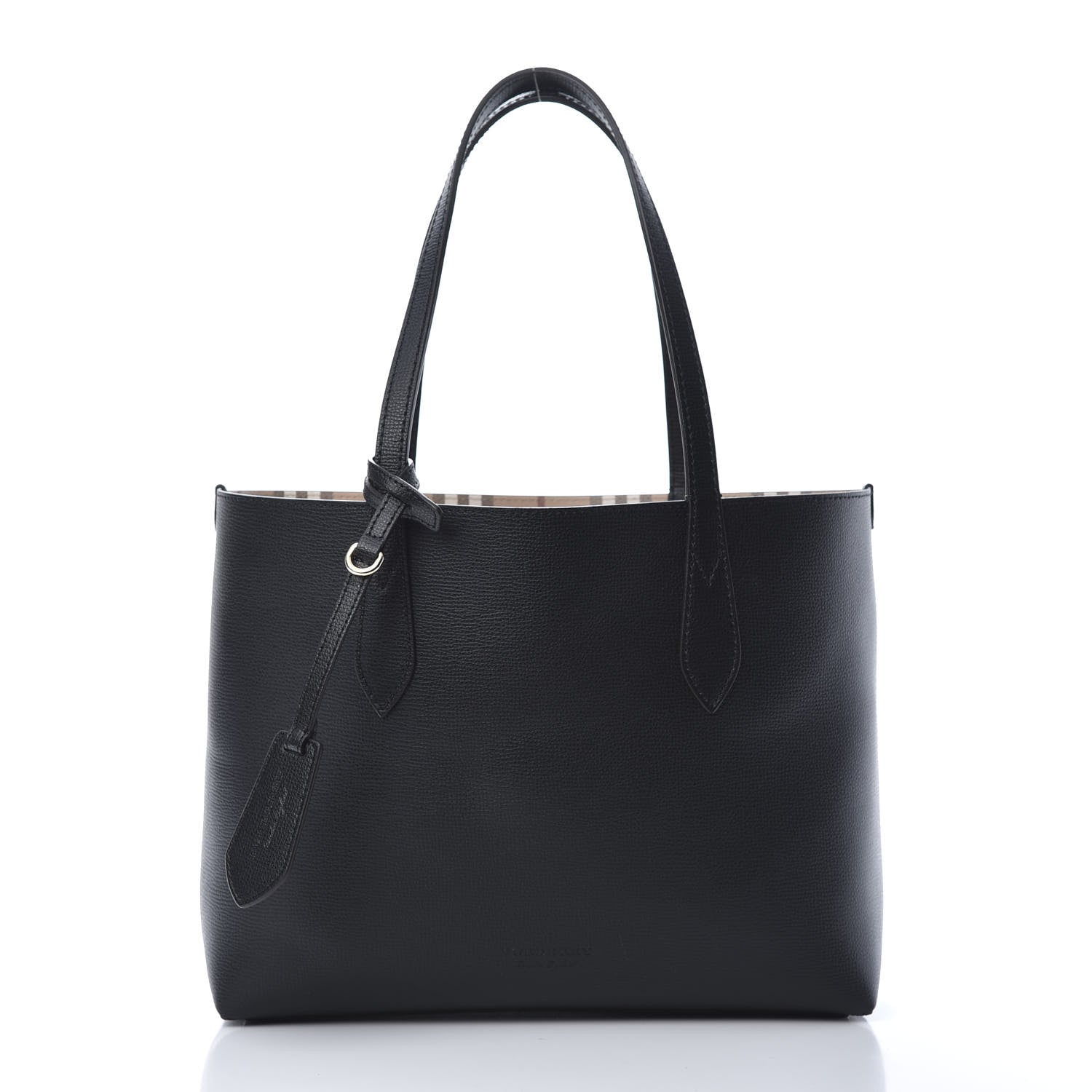 Burberry Grainy Calfskin Haymarket Check Small Reversible Tote Black 3 of 15