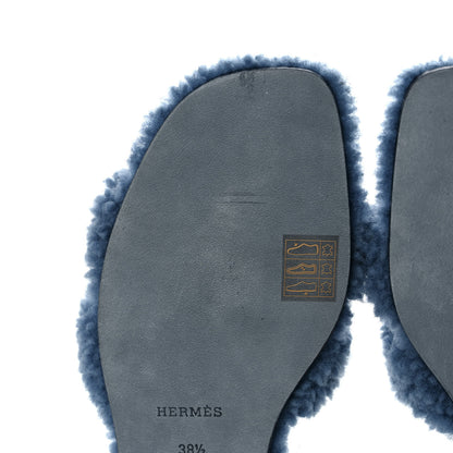 Hermes Woolskin Oran Sandals 38.5 Bleu 10 of 11