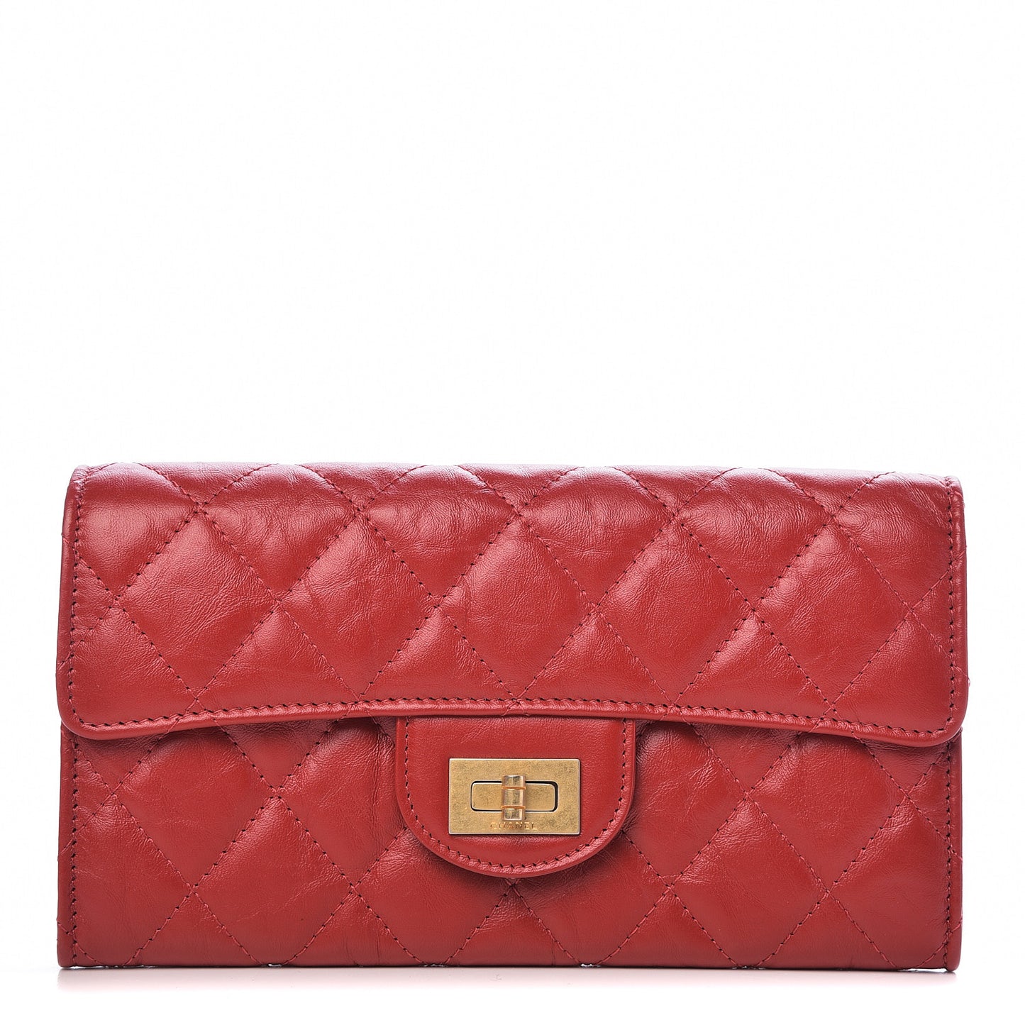 Aged Calfskin Quilted Large Reissue Gusset Flap Wallet Red