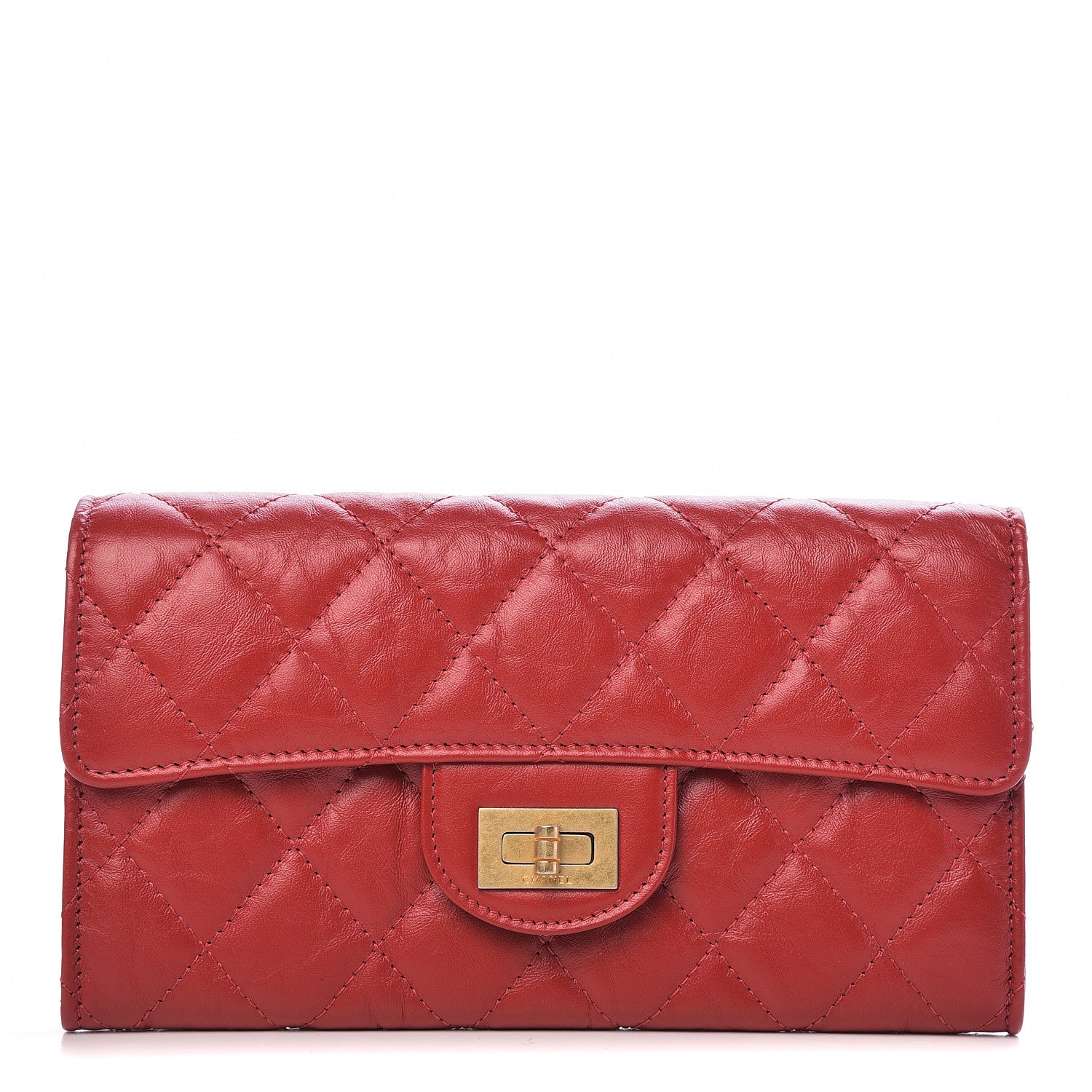 Chanel Aged Calfskin Quilted Large Reissue Gusset Flap Wallet Red 1 of 9