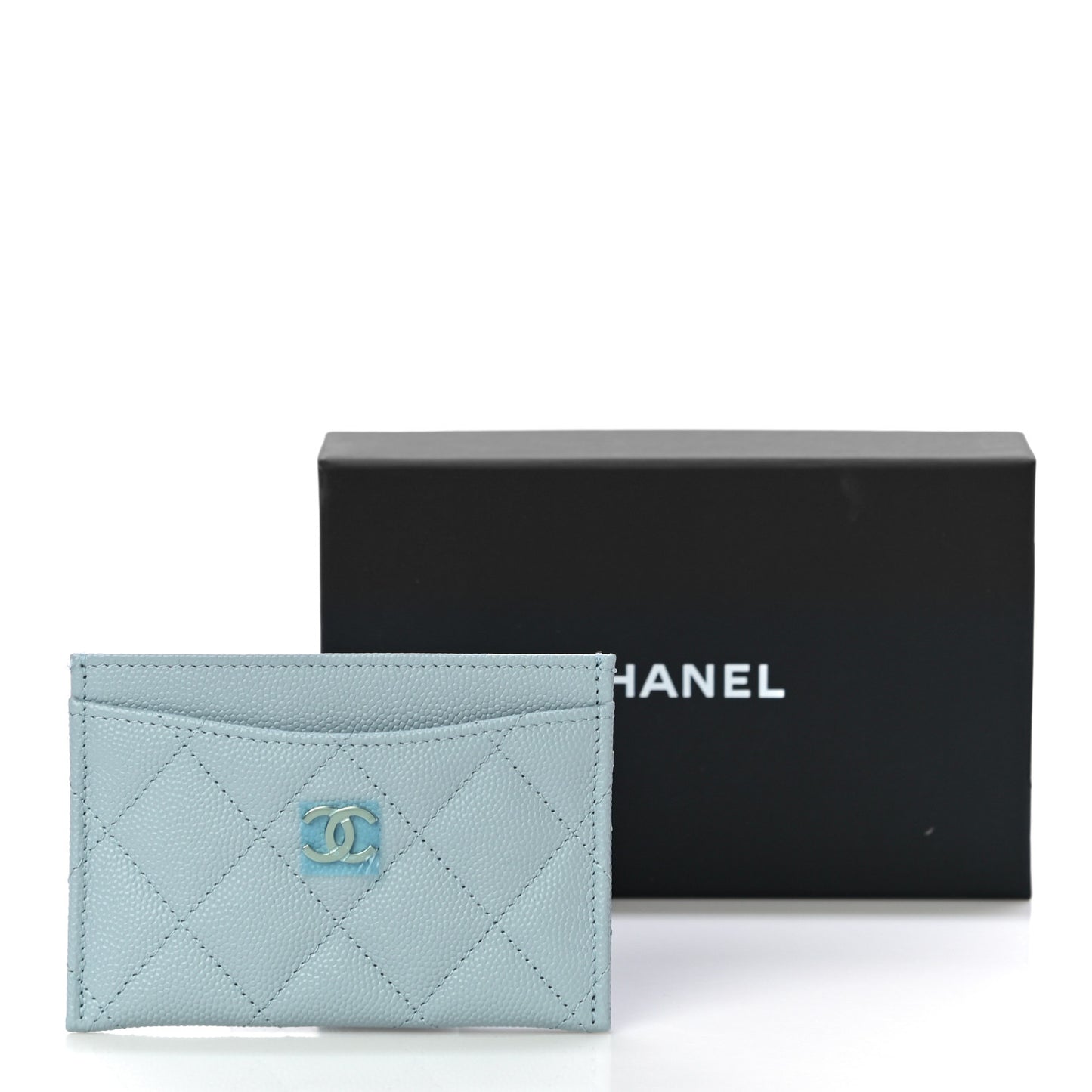 Caviar Quilted Card Holder Light Blue