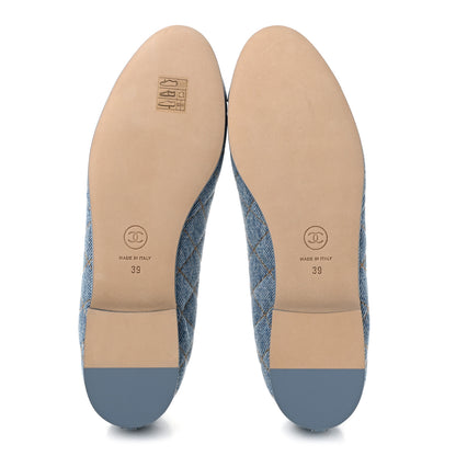 Chanel Denim Quilted Cap Toe CC Ballerina Flats 39 Light Blue 6 of 10