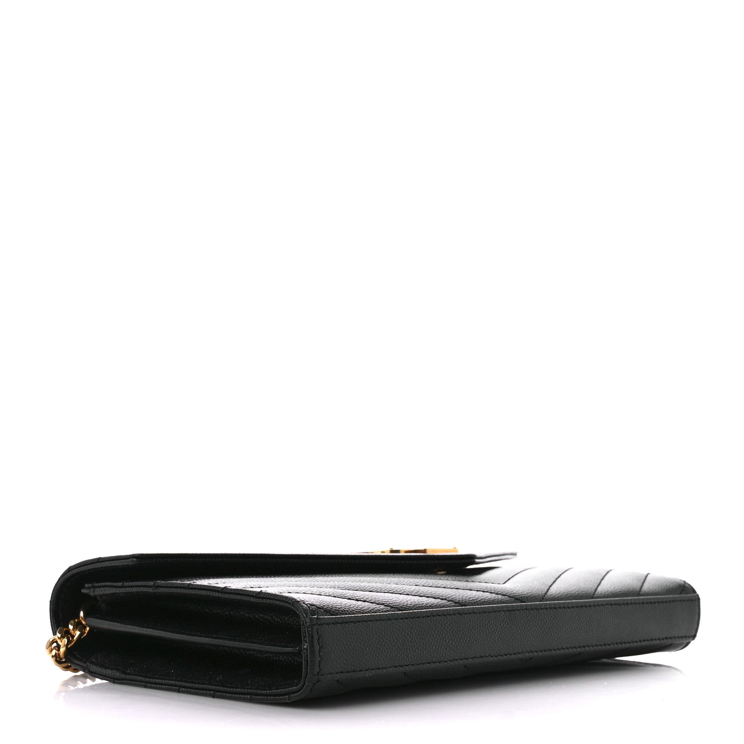 Saint Laurent Grain De Poudre Matelasse Chevron Monogram Chain Wallet Black 4 of 11