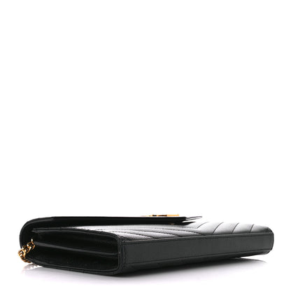 Saint Laurent Grain De Poudre Matelasse Chevron Monogram Chain Wallet Black 4 of 11