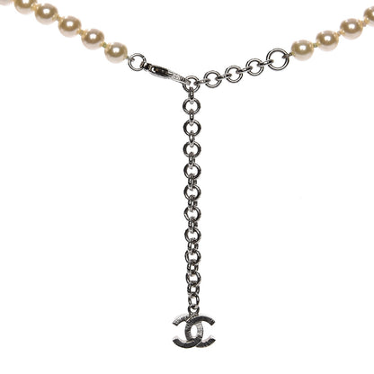 Chanel Pearl Crystal CC Long Necklace Black Silver 4 of 5