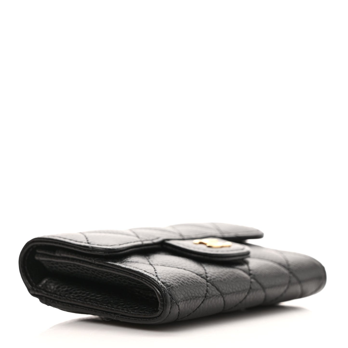 Caviar Quilted Flap Card Holder Wallet Black